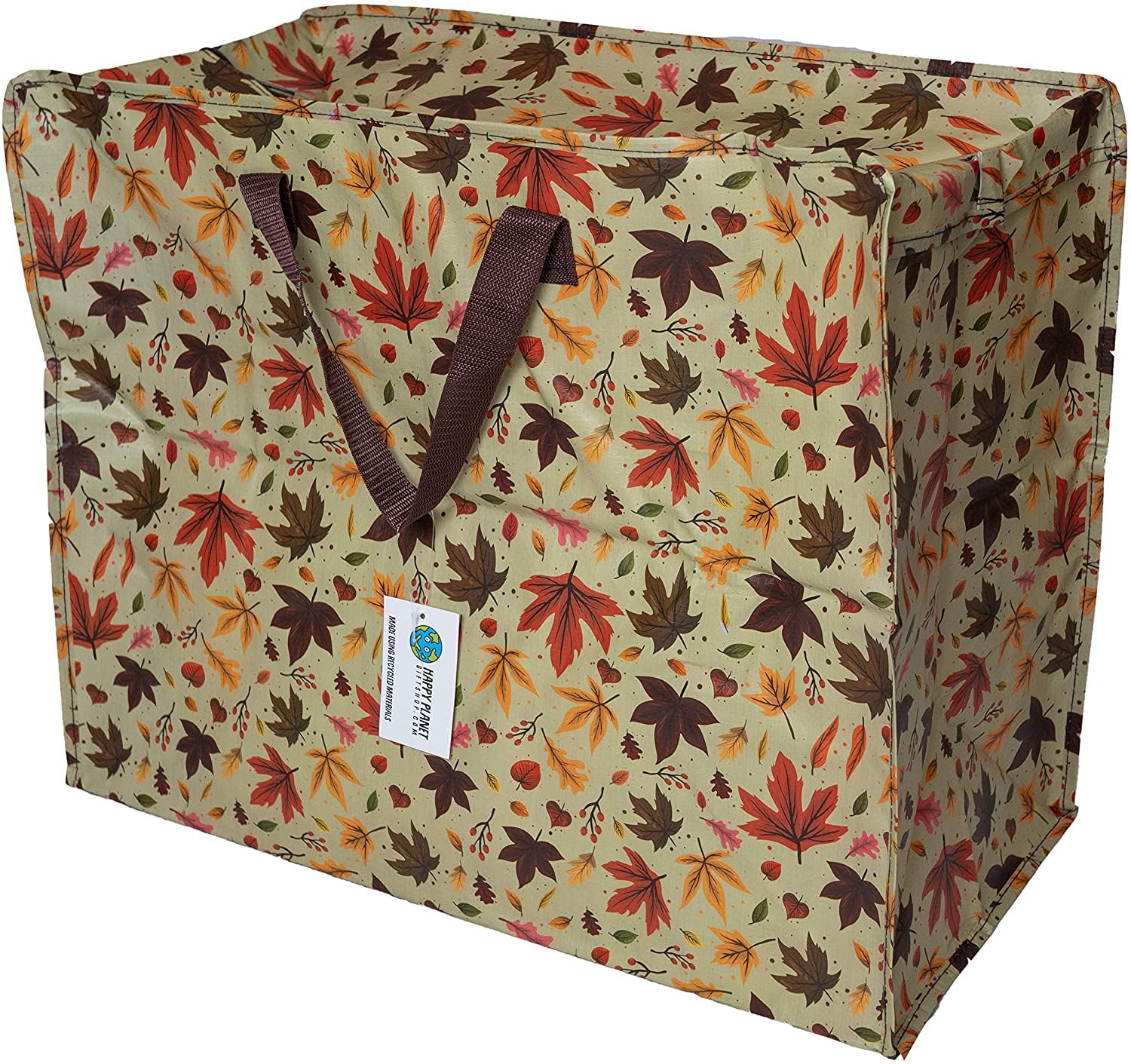 Happy Planet Giftshop Large Jumbo Storage Bag with Zip 58 x 47 x 30cm 80l (Autumn Leaves) (Pack of 3)