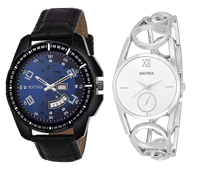 Bae-Redux Collection Day and Date Analogue Black and Blue Dial Couple Watch