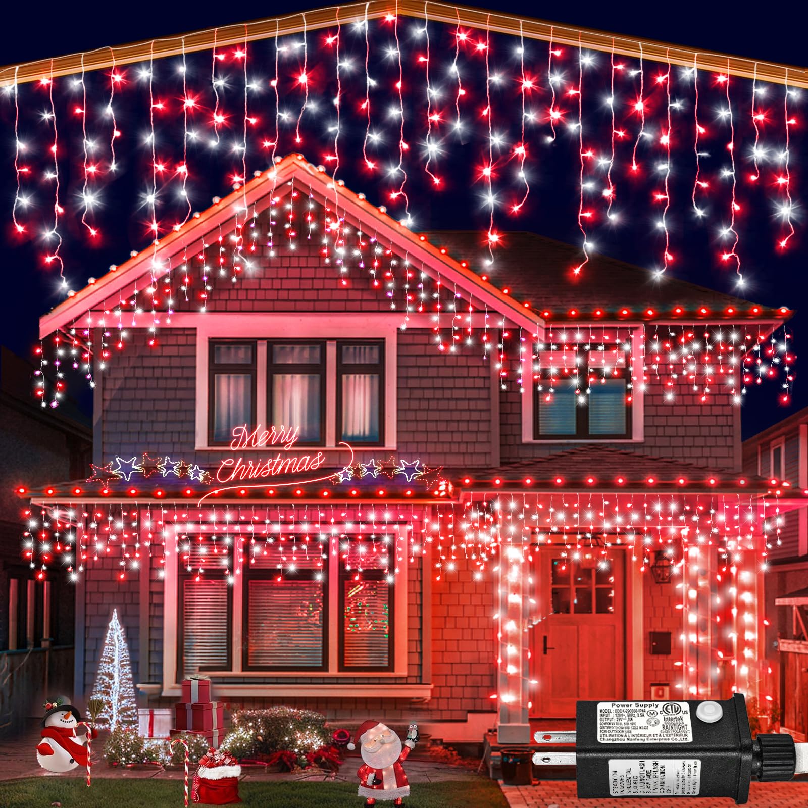 Photo 1 of 132ft Icicle Lights for Outside, Red and White Christmas Lights Outdoor Indoor, 1280 LED Twinkle With 240 Drops Short Curtain for Thanksgiving Room Home Wall Bedroom Window Decoration