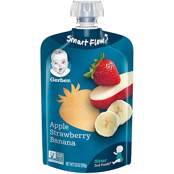 GERBER PUREES 2ND FOODS APPLE STRAWBERRY BANANA BABY FOOD POUCHES, 3.5 OZ