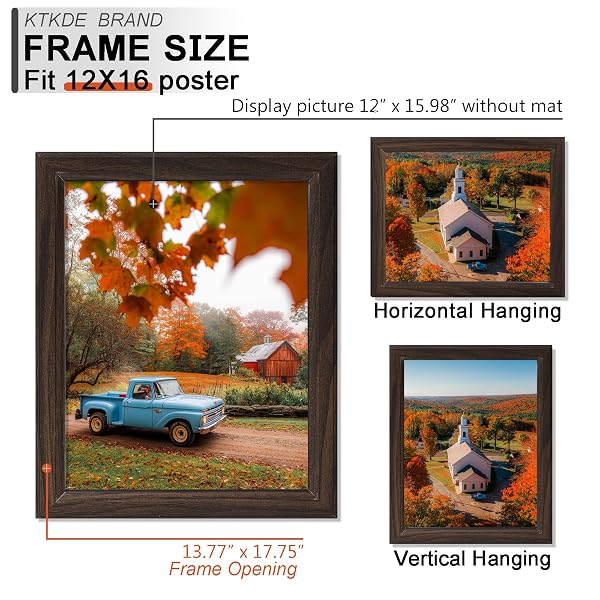 KTKDE 12X16 PICTURE FRAME SET OF 5,WALNUT WOODEN FRAMES, VERTICAL & HORIZONTAL WALL HANGING FOR WALL DISPLAY,STUDIO GALLERY PHOTO FRAME FOR PHOTOS, POSTERS & ART PRINTS