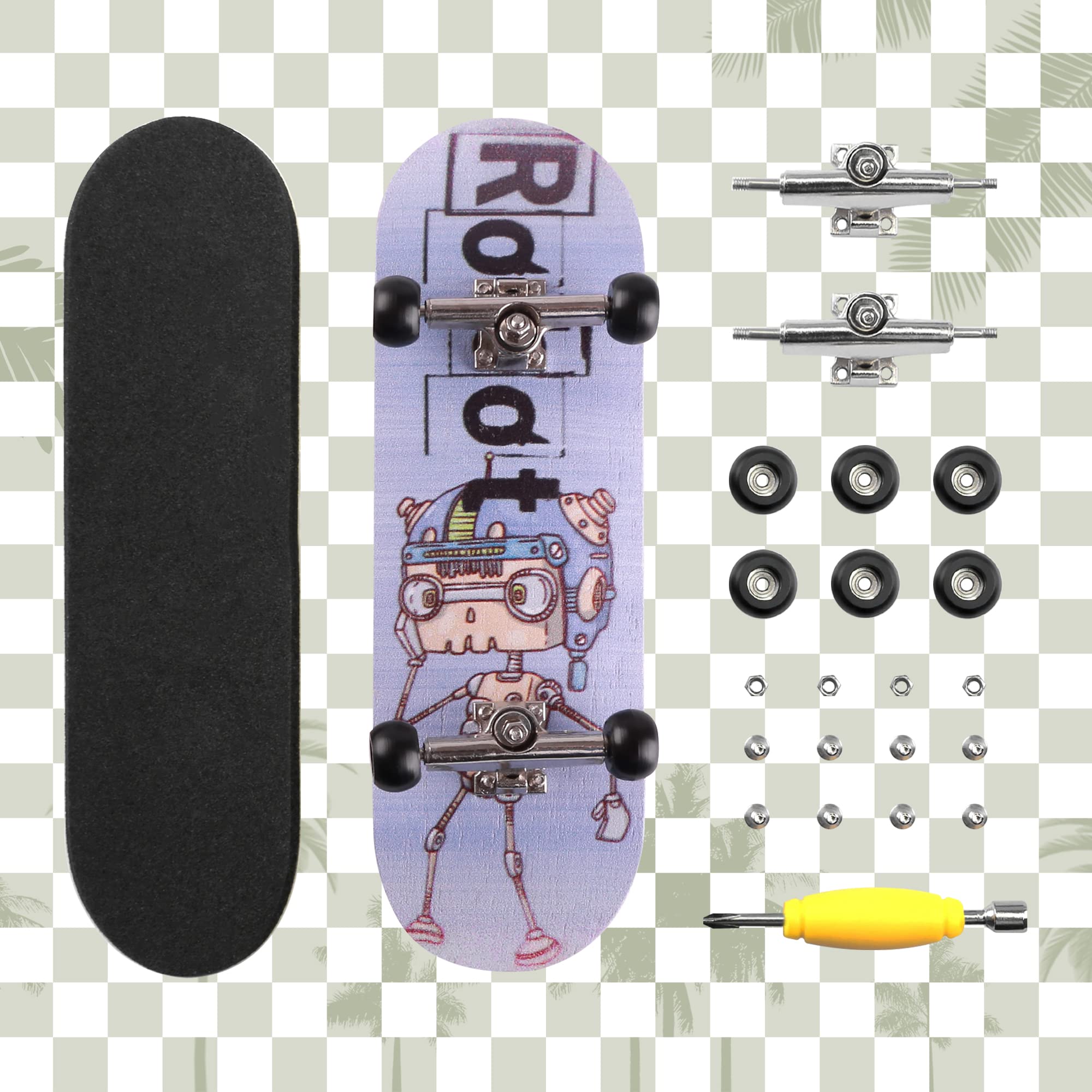BRAVORD Professional Complete Wooden Fingerboard 32/34mm 5-Ply Maple Finger Skateboard with Upgraded Components (Robot)
