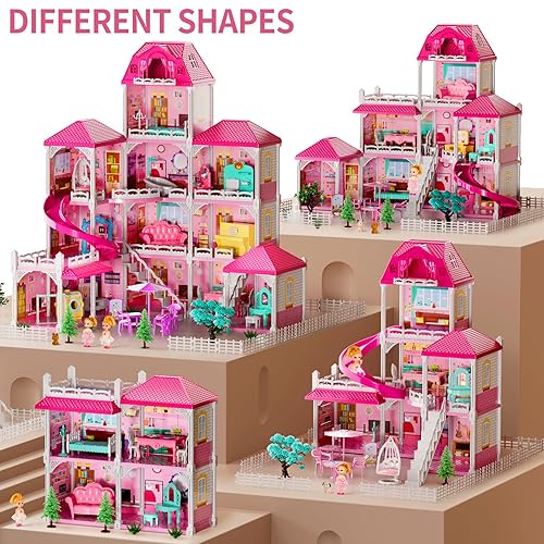 TEMI Doll House Girls Toys 4-Story 12 Rooms Playhouse with