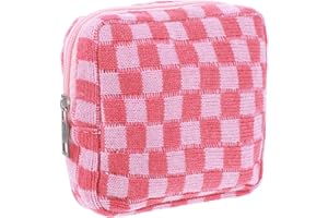 LARREL Period Pouch, Checkered Portable Period Bag Sanitary Napkin Storage Bag Tampon Storage Pouch for Women Ladies Daily Use Storages Purse Travel(1 Pcs)