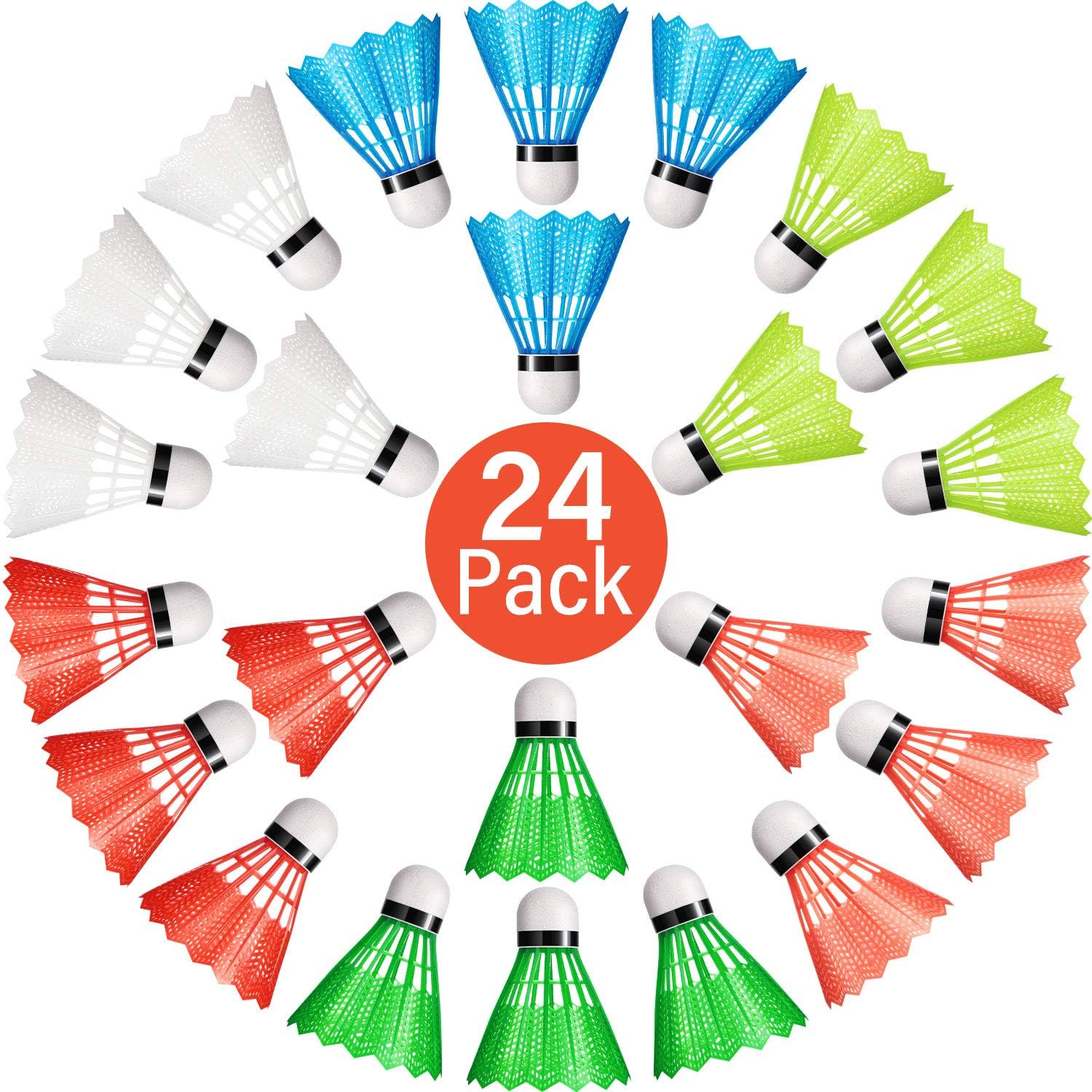 Nylon Badminton Shuttlecocks Brightly-Colored Plastic Birdies Badminton Balls Sports Training Badminton Balls for Indoor Outdoor Sports (24 Pieces) : Sports & Outdoors