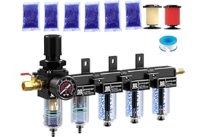 NEWPO 1/4 Inch NPT Five Stage Air Drying System,air Pressure Regulator with 5＆0.01 Micron Filter Cartridge,Triple Desiccant D