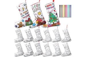 Liliful 12 Pack DIY Christmas Stocking Crafts Color Your Own Christmas Stockings with Washable Markers, 6 Design Santa Snowman Reindeer Christmas Decoration Holiday Crafts for Teens Adults Xmas Party