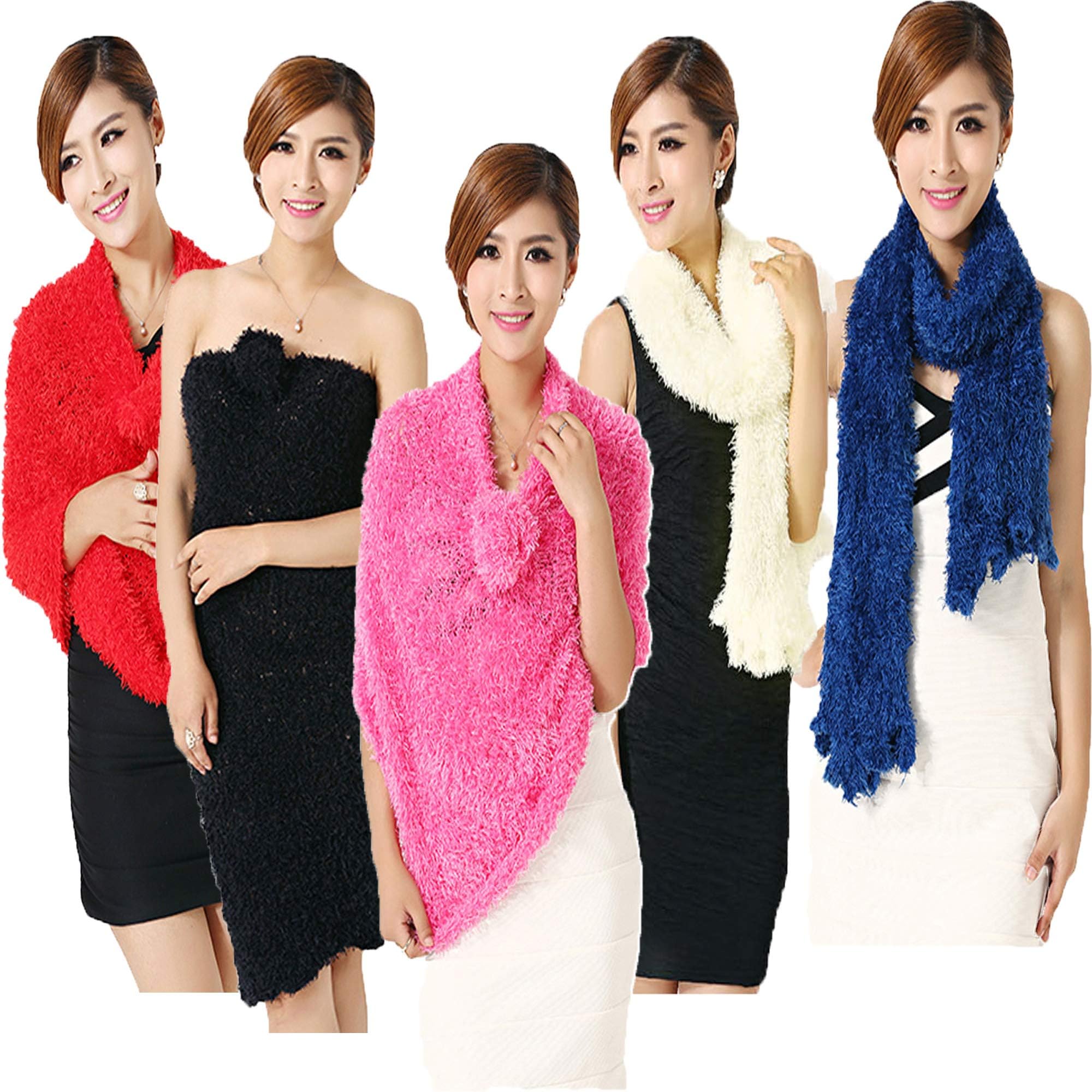 Buy My Shope Women's Faux Fur Stretchable Magic Scarf, Multipurpose Use,RED
