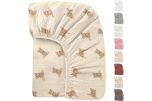 KNIROSE Premium Soft Cotton 52x28 Inches Muslin Crib Sheets Fitted Crib Mattress Sheet for Baby Girls & Boys, Soft Boho Neutral Toddler Bedding Bed Sheets Fits Well Standard Size Crib Mattress 28x52 Inches