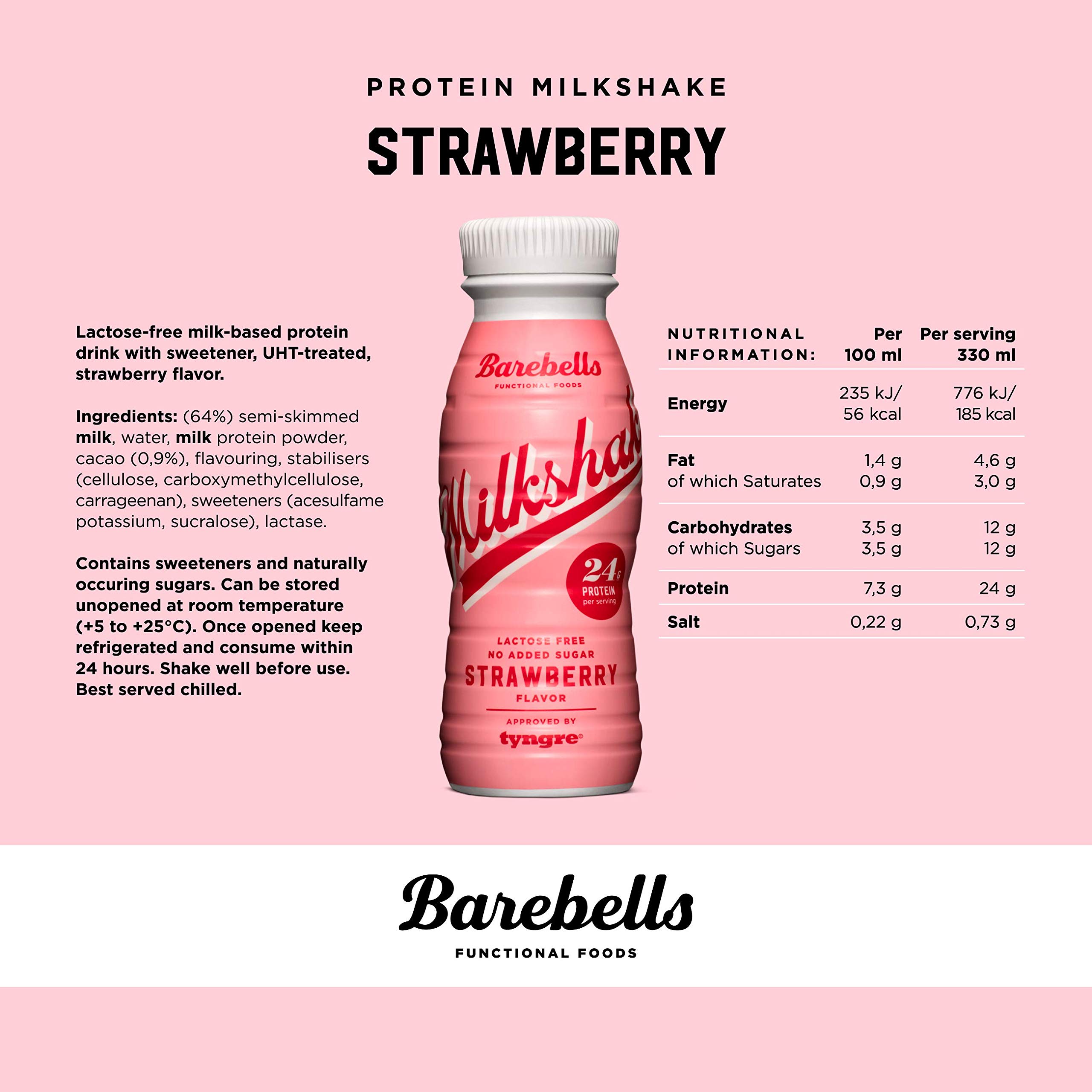 Barebells Protein Milkshake Strawberry 8 x 330ml Bottles High
