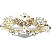 STORM BUY] Lady/Women/Girls Luxury Shiny Rhinestone Venetian Masquerade Mask Halloween Cosplay Prom Ball Party For Adult (White & Gold)