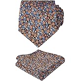 Alizeal Mens 3.15inches Exquisite Floral Tie with Small Flower Printed Pocket Square
