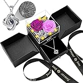 Gnifot 2 Preserved Rose Gift for Women - Eternal Rose with I Love You Necklace - Romantic Birthday Gifts for Girlfriend Mom Her Wife Grandma on Valentines Mothers Day Anniversary Christmas-Purple