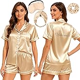 EPLAZA Bride Bridal Pajamas Set Women Bridesmaid Pajamas with Rhinestones 2pcs Silk Satin Pjs Set Bridal Bachelor Party Gifts