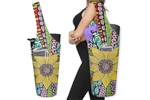 BAGYG Fashion Printed Yoga Mat Bag with Large Side Pocket & Zipper Pocket Long Tote Yoga Bag Fit Most Size Mats - Holds More Yoga Accessories