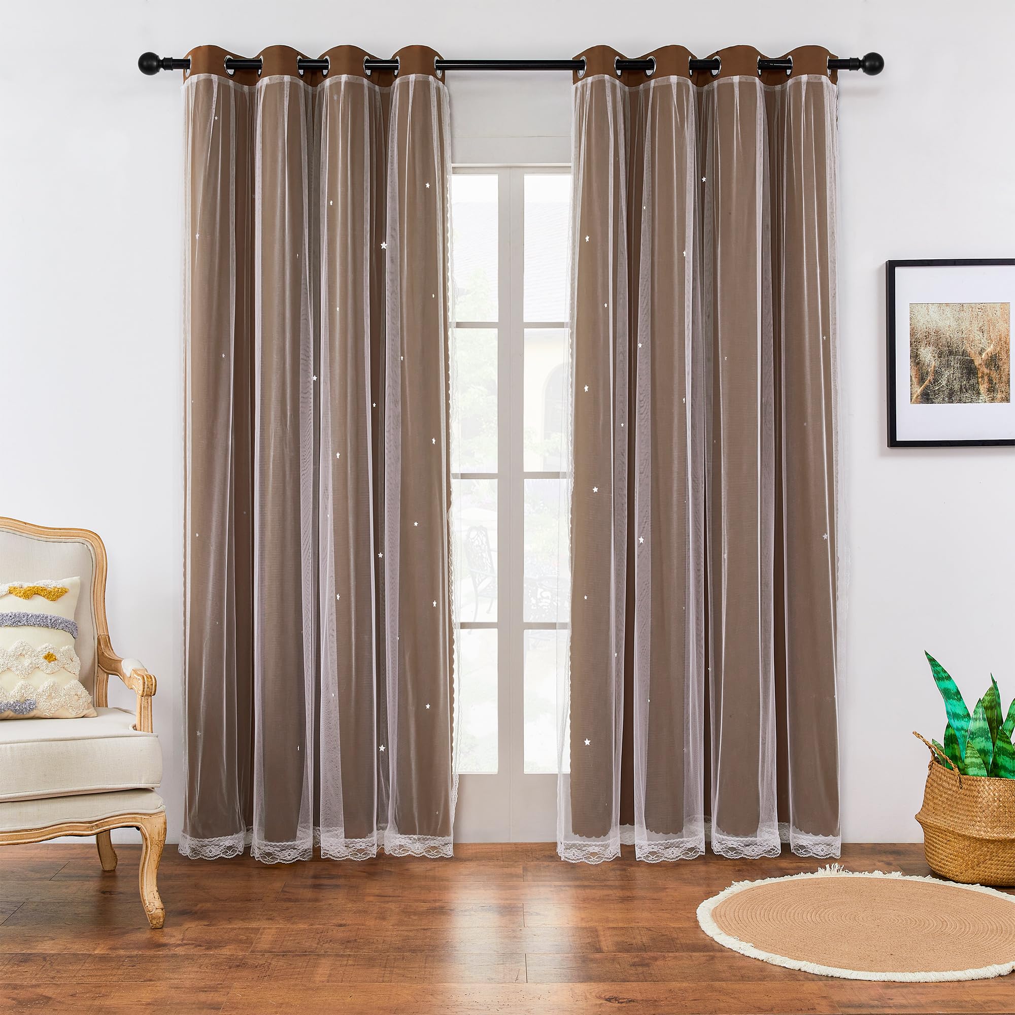 XiDi Black Out Curtains for Girls Bedroom Decor, Unicorn Curtains for Kids Room, Blackout Curtains for Living Room 72 inchs Long 52 inches Wide 2 Panel Brown Image