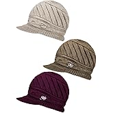 Fourluoo 3 Pieces Womens Winter Hats Slouchy Beanie Cap with Visor Warm Knitted Newsboy Ski Snow Hats for Women Winter Gifts