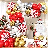 Christmas Balloon Arch Garland Kit, 135Pcs Red White Gold Silver Xmas Balloon with Candy Santa Claus Foil Balloons for Merry Christmas Holiday Birthday Baby Shower Winter New Year Party Decorations