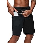 Pinkbomb Men's 2 in 1 Running Shorts Gym Workout Quick Dry Mens Shorts with Phone Pocket