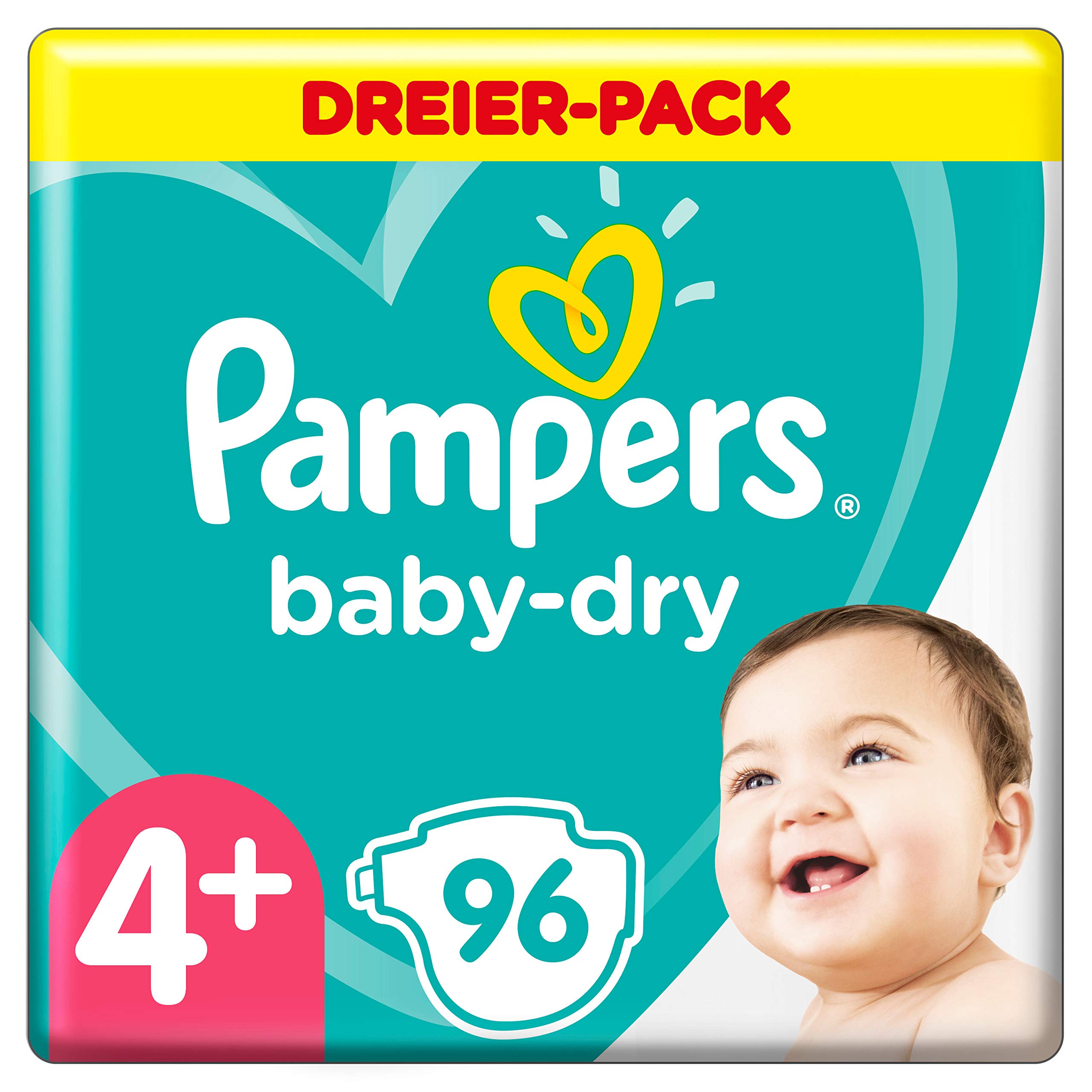 Pampers Baby-Dry Size 4+, 96 Nappies up to 12 Hours All-Round Protection, 10-15kg, 2.534kg
