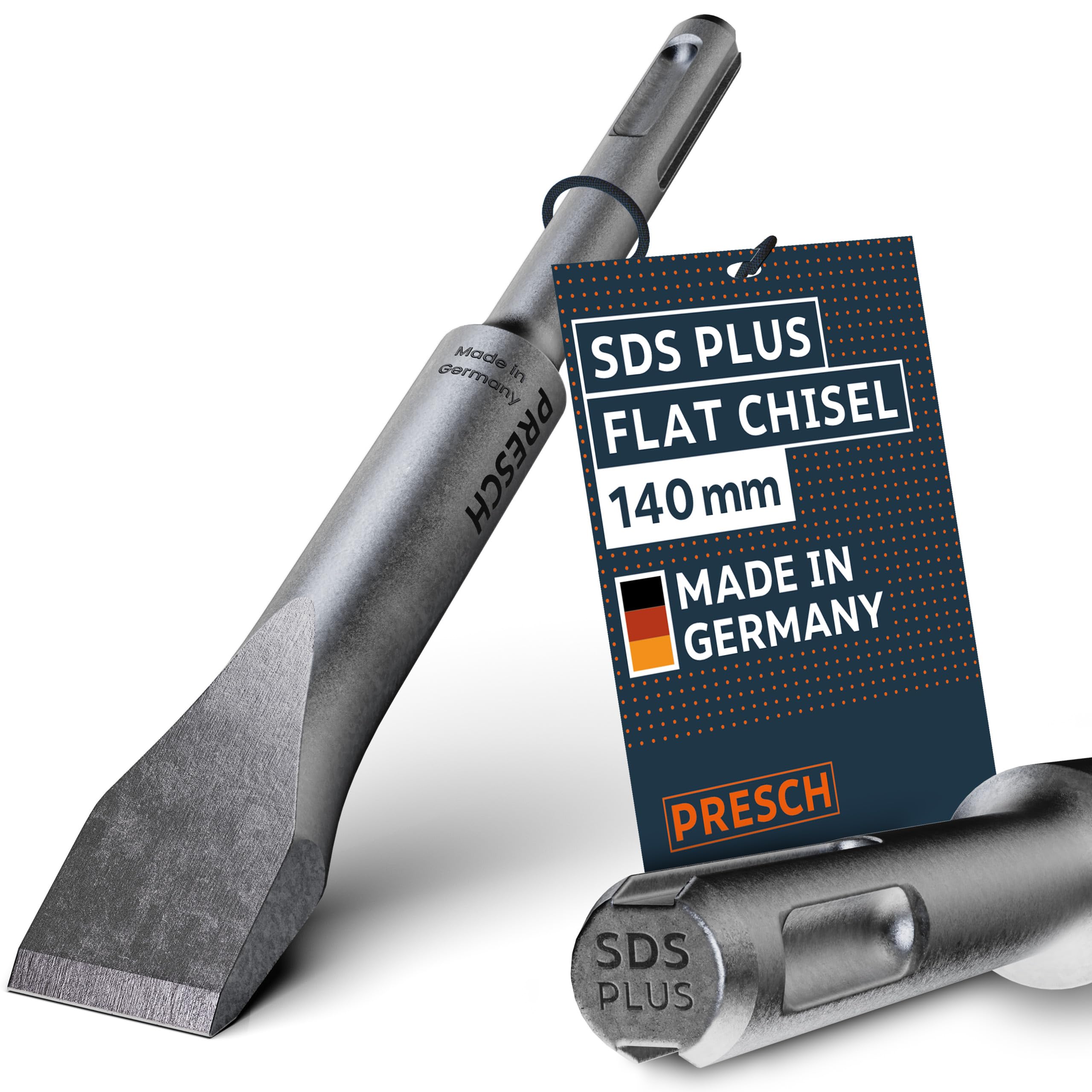 Presch SDS-Plus Flat Chisel - Extremely Robust, Durable 20mm Wide Cutting Edge - for All Demolition Work (140mm Length) - Rotary Hammer Chisel Made of high-Performance Steel for Powerful impacts