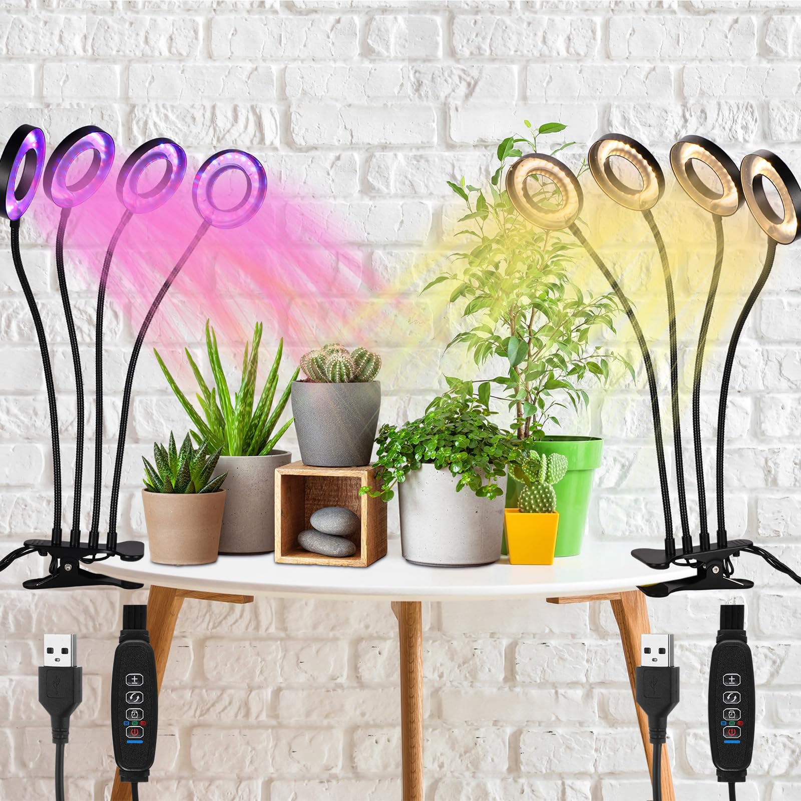 Photo 1 of Glooglitter 2 Pack Clip-on LED Grow Light Indoor 4 Heads With 3.5'' Ring Lamp, 192 LEDs, Adjustable Growing Lamp, 3/9/12h Timer, 10 Dimmable Levels for Various Plants