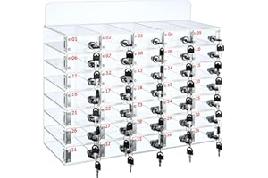 Threan 35 Slots Cell Phone Locker Box for Classroom with Door Locks and Keys Clear Cell Phone Storage Cabinet Wall Mounted Acrylic Phone Jail for School Factory Office (23.43 x 10.43 x 18.11 Inch)