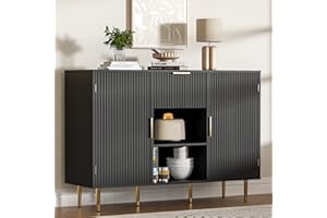 Housoul 47.2" Large Sideboard Buffet Cabinet with 2 Doors & Drawer, Coffee Bar Cabinet with Adjustable Shelves, Liquor Cabinet with Storage, Accent Cabinet Console Table for Living Dining Room, Black