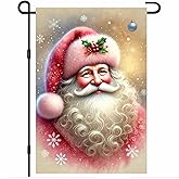 BlissYard Merry Christmas Garden Flag Pink Winter Portrait of Santa Claus Holly Festive Decor Flag 12x18 Inch Double Sided For Front Porch Lawn Patio Seasonal Home Decor For Outside