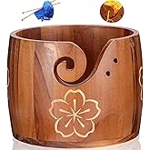 ZLOTOTEC Yarn Bowl Large Size 5''x7'' Pine Wood Unique Design Crochet Bowl for Yarn Holder Knitting Crochet Macrame Craft Sup