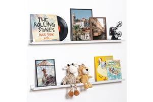 Fun Memories Picture Ledge Shelf, 48 Inch Floating Shelves Set of 2, Large Nursery Book Shelves for Toys Storage, Kids Bookshelf Wall Mounted for Wall Decor Books Photo Frames, White