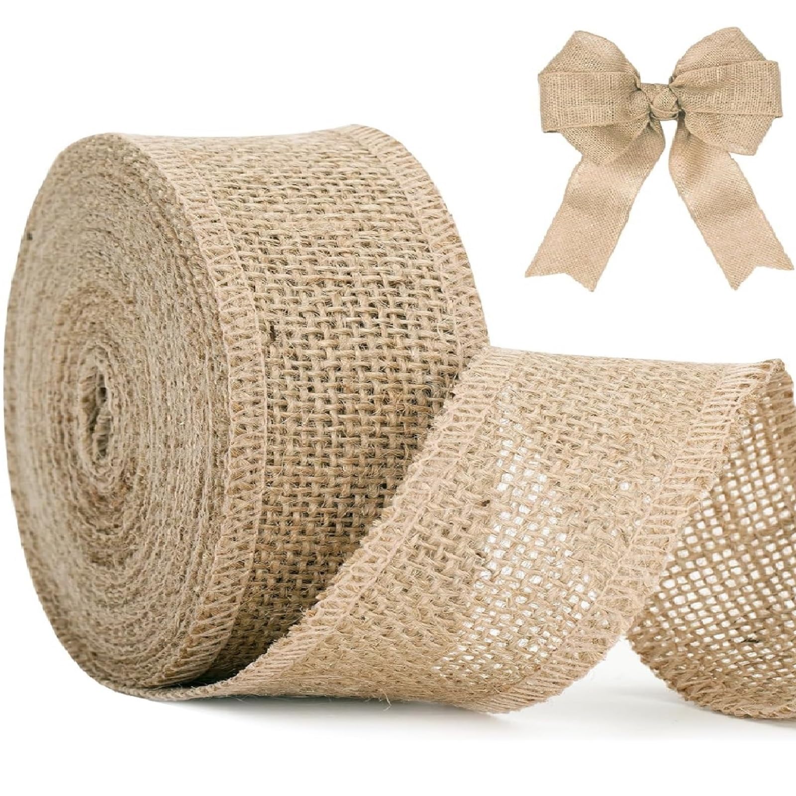 KINGLAKE Hessian Burlap Jute Ribbon Roll, 8cm x 10m Brown Natural Craft Ribbon for Gift Wrapping, Florist, Presents, Crafting, Rustic Wedding & Christmas Decorations