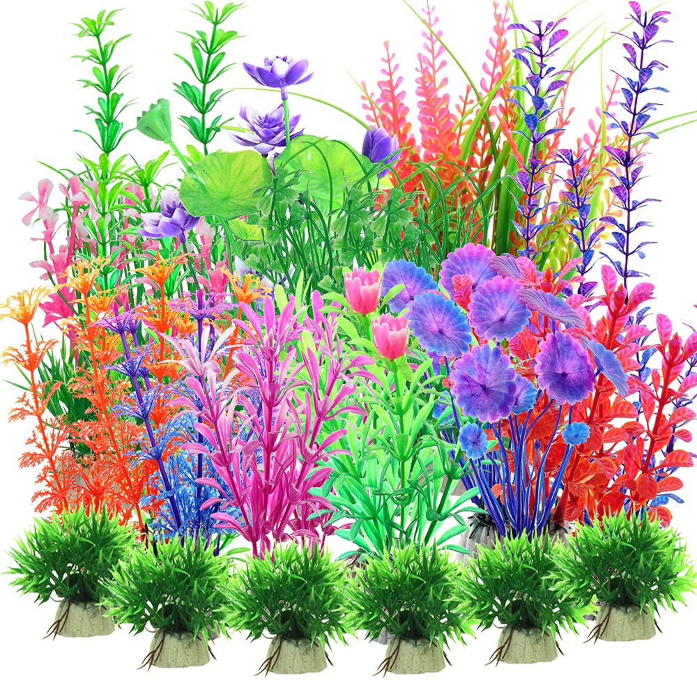 Kingrun 30PCS Aquarium Fish Tank Plastic Plants, Vivid Underwater Decorations, Artificial Water Plant Landscape Safe for All Fish - Assorted Color