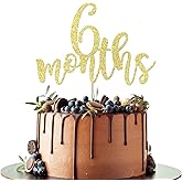 Leetaivie 6 Months Cake Topper - 1/2 Birthday CakeTopper, First birthday, Baby Shower Party Decorations, 6 Months Birthday Party Decoration Supplies (Gold Glitter)