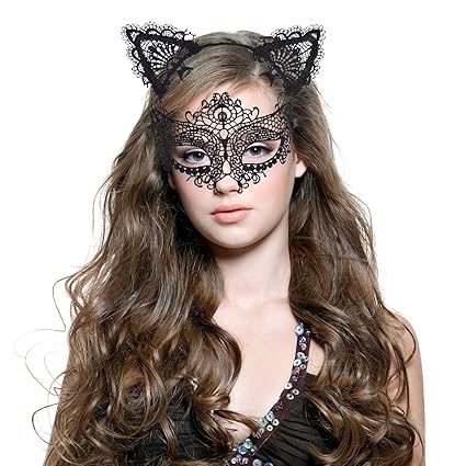 Haarreif Katzenohren & Lace Masquerade Set, [ Süße, Sexy & Komfort ], Haarreifen mit Ohren | Haarbänder Katze | Masks Damen |
