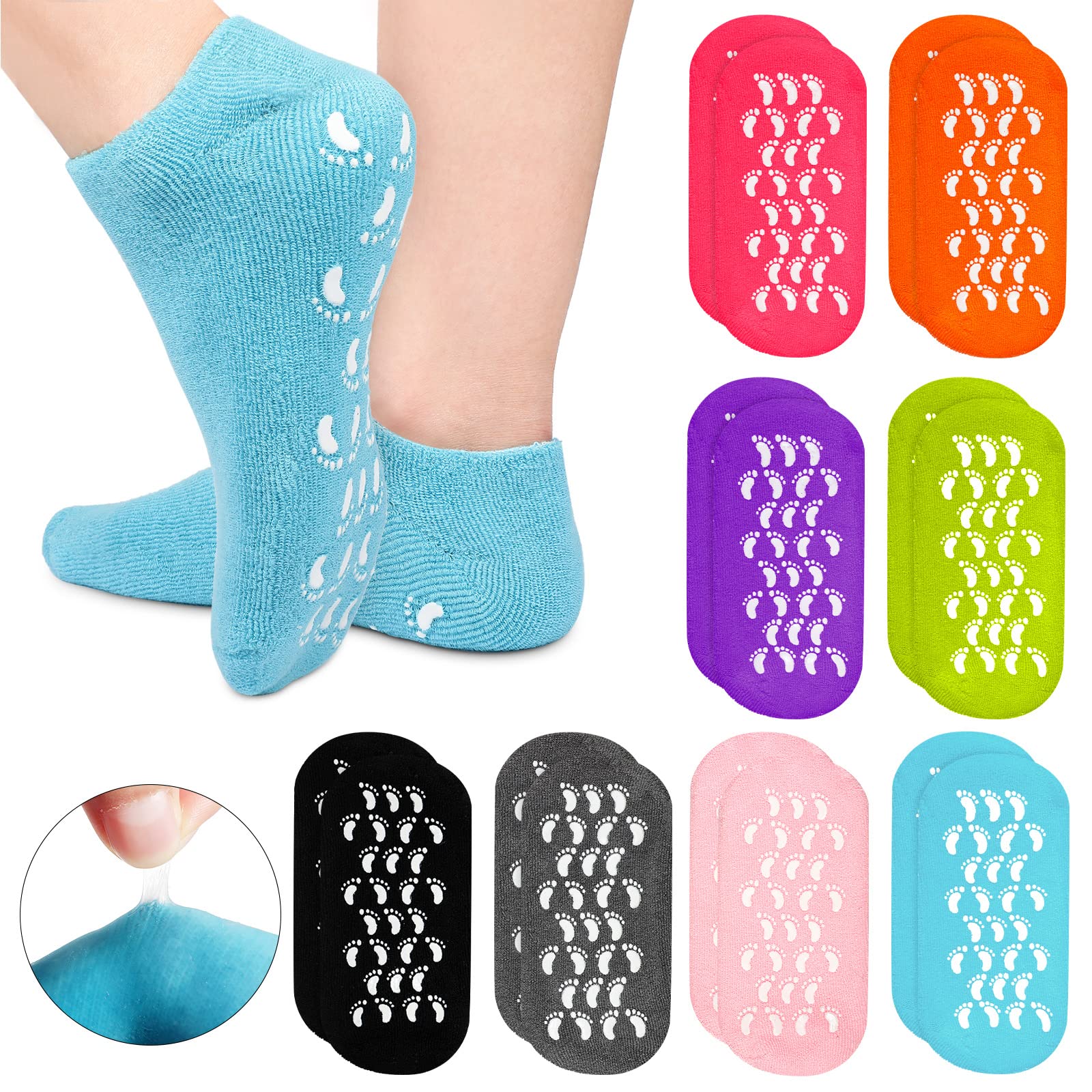 Photo 1 of 8 Pairs Moisturizing Gel Socks Feet Care Gel Spa Foot Moisturizer Silicone Non Slip Heel Socks for Dry Cracked Feet Overnight Lotion for Women Men Softening Rough Skin