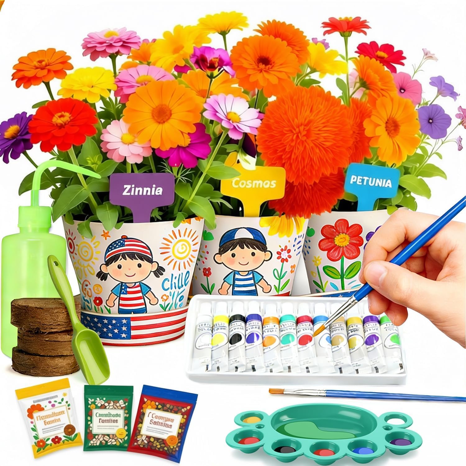 Paint & Plant Flower Growing Gardening Kit with 3 Pots for Kids - Toddler Gardening Tools Set Easter Gifts for Girl & Boy Age 3 4 5 6 7 8 9 10 11 12