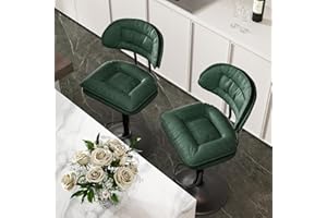 Nalupatio Modern Bar Stools Set of 2, Ergonomic Upholstered Bar Stools with Back, Adjustable Double-Layer Bar Stools, Swivel Barstools for Kitchen Island, Dark Green