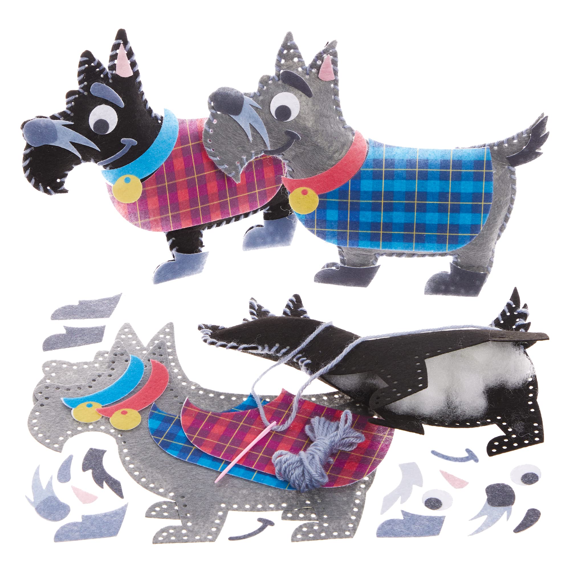 Baker Ross FX692 Scottie Terrier Dog Cushion Sewing Kits - Pack of 2, Sewing Craft Kits for Kids