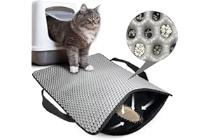 HANBRAMO Cat Litter Mat, 23x15 Inch Honeycomb Double Layer Non-Slip Kitty Litter Box Mat, Waterproof and Urine Proof Cat Mat for Litter Catcher, Litter Box Mat Scatter Control (Gray)