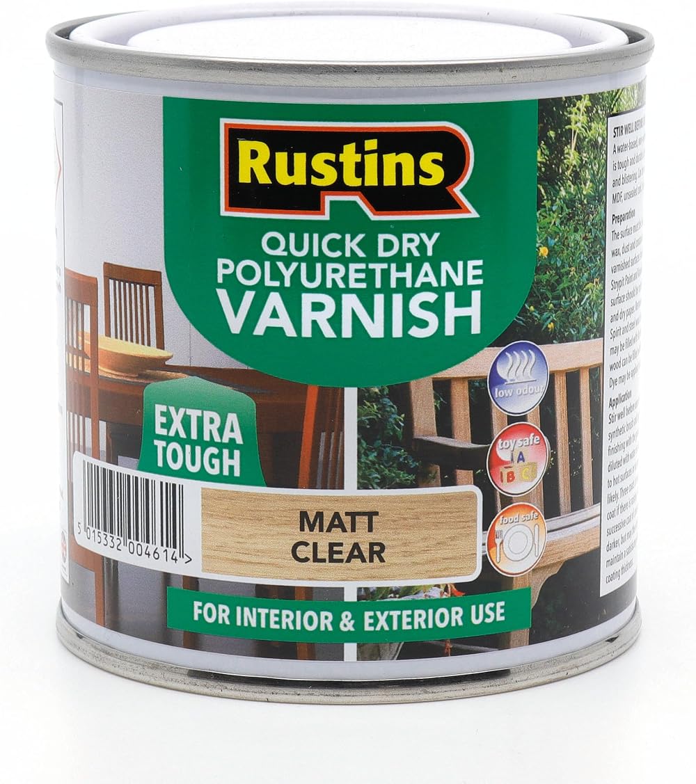 Rustins Quick Dry Matt Poly Varnish Clear 250ml Water-Based Interior Wood