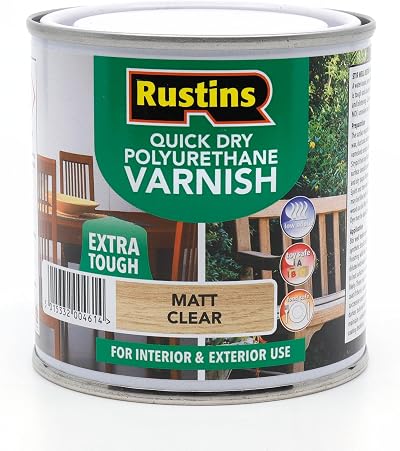 Rustins Quick Dry Matt Poly Varnish Clear 250ml Water-Based Interior Wood