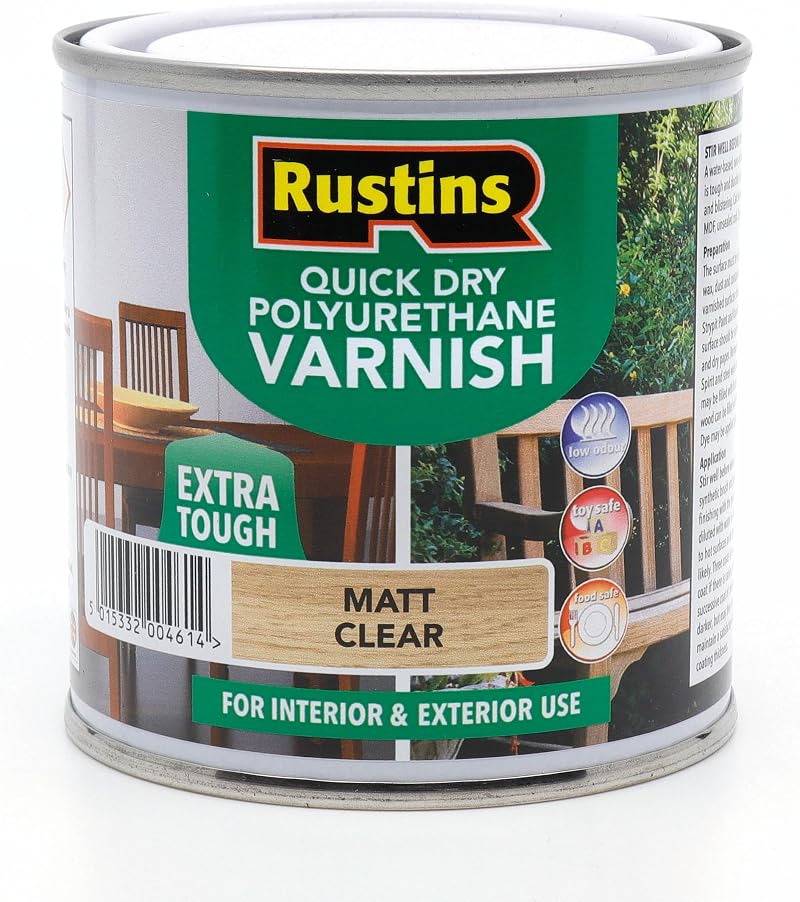 Rustins Quick Dry Matt Poly Varnish Clear 250ml Water-Based Interior Wood