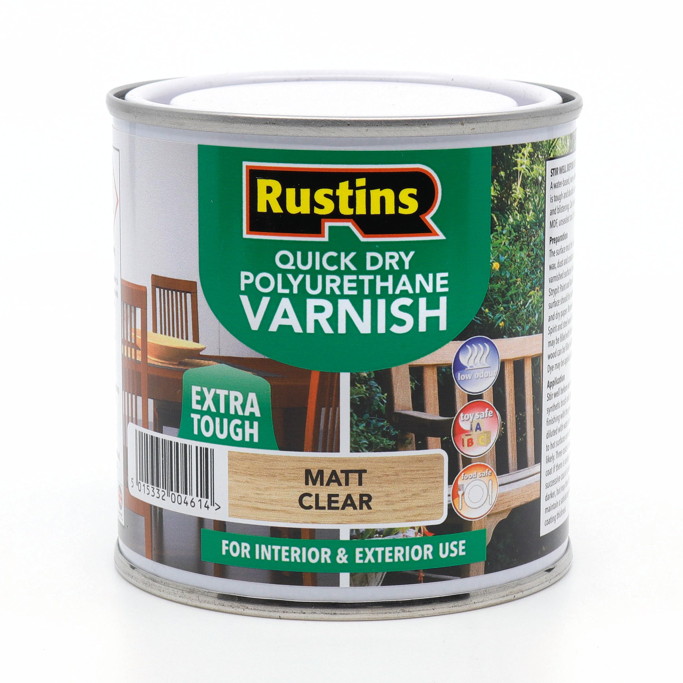 Photo 1 of Rustins Quick Dry Polyurethane Varnish, 250ml, Matt Clear Finish