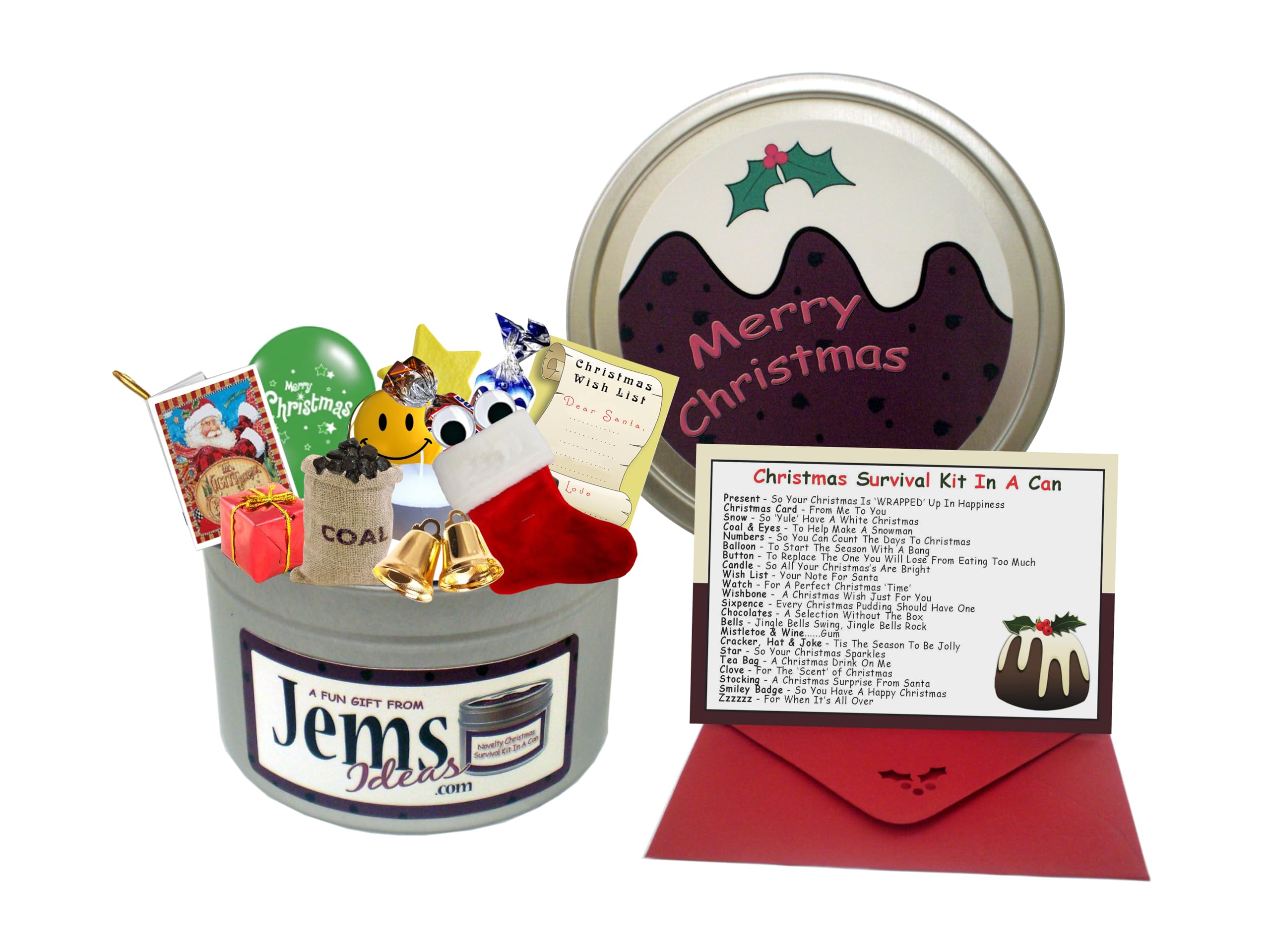 Humorous Christmas Survival Kit In A Can. Fun Xmas Gift For A Brother/Sister/Brother In Law/Sister In Law. Christmas Pudding Stocking Filler Present & Card Gift Set. Perfect To Say Happy Ch