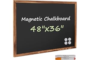 Board2by Magnetic Chalkboard Black Board 48 x 36, Extra Large Chalk Board Blackboard for Wall Decor, Easy-to-Erase Wood Framed Magnet Board, 2 Pens, 4 Magnets for School, Home & Office (Rustic Brown)