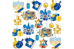 COCOMIGO 36 Pcs Hanukkah Decorations Hanging Swirls, NO-DIY Chanukah Decorations Hanging Streams Jewish Hanukkah Decor Hanging Swirls Happy Hanukkah Decorations Foil Ceiling Streams for Hanukkah Party