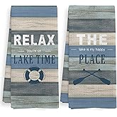 XNXLDYLH Funny Rustic Lake Boat Bathroom Hand Towels Sets of 2, Lake House Life Camper Decor Gifts for the Home, Summer Lakehouse Nautical Camping Decor Kitchen Dish Tea Towels for Kitchen, 16x24 Inch