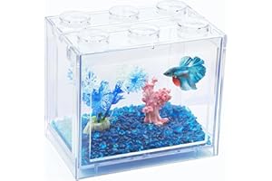 Tsxurepaw Small Betta Fish Tank, Stackable Mini Fish Tank Aquarium Tank Kit, 3/5 Gallon Rectangular Fish Bowl with Aquarium Gravel Decoration, Tiny Cube Tank for Seaweed Balls Sea Monkeys