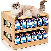 PLITTPETTS Bamboo Can Organizer for Pantry, 2 Tier Bamboo Pantry Organizer for Kitchen Counter, Cat Food Storage Holds Up to 